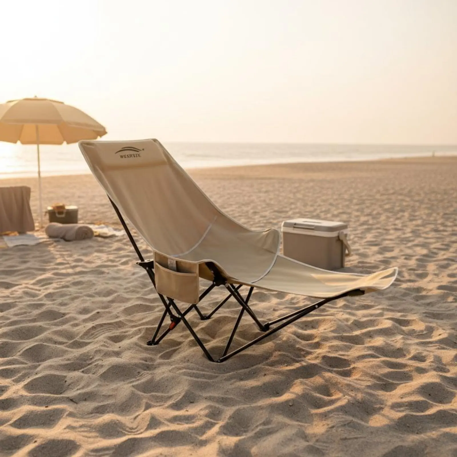 Portable High-Rear Moon Chair Lightweight Adjustable Beach Recliner Reclining Camping Chair with Footrest Sturdy Duty