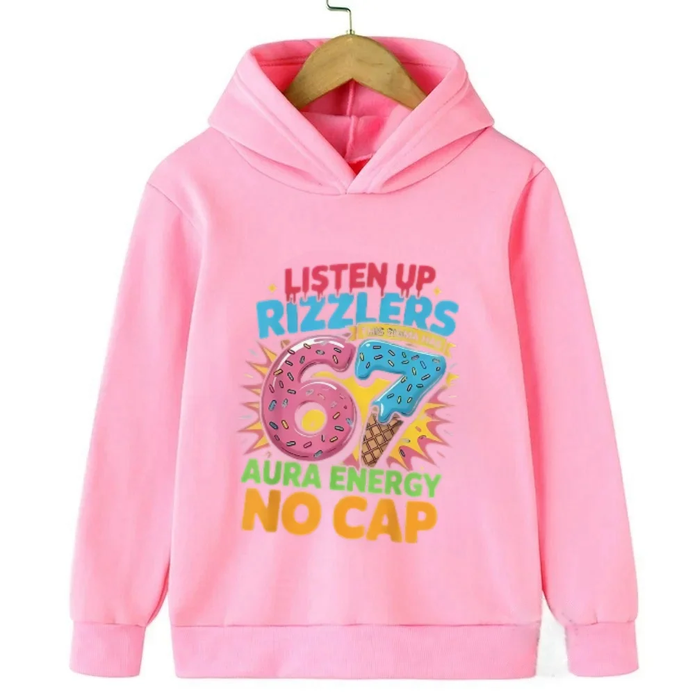 Rizzlers 67 Sigma Hoodie für Kinder, Jungen und Mädchen, Unisex Streetwear Sweatshirt, Donut-Eiscreme-Grafikdruck, Langarm-Kapuzenpullover – Detail 6