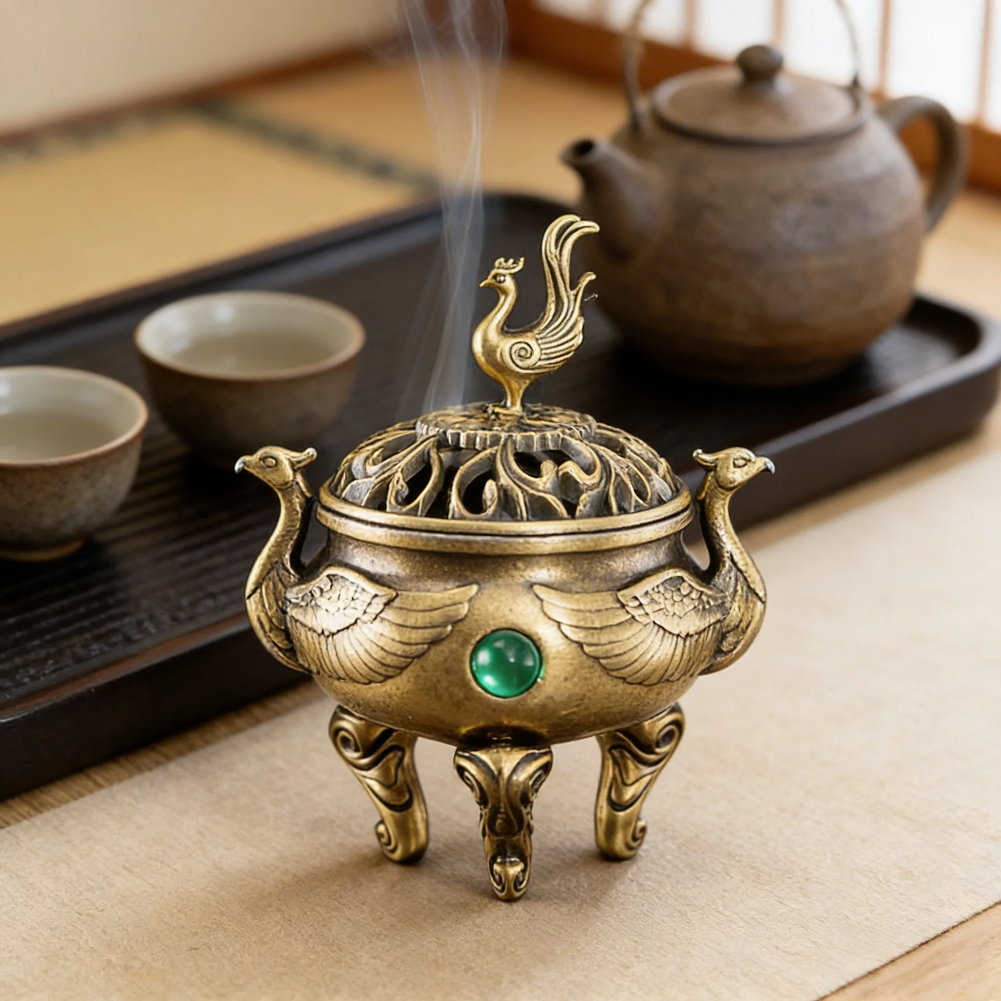 Alloy Incense Burner Hollow Out Mini Sandalwood Incense Burner Animal Foot Plate Three Legged Stove Tea Ceremony Home Decoration