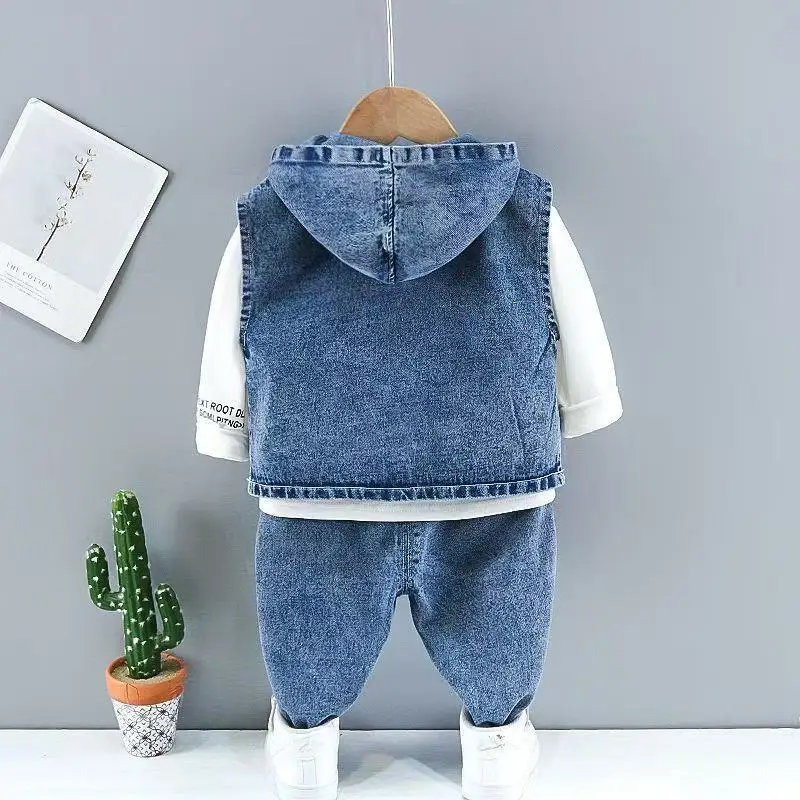 

Spring and Autumn Children's Clothing Set 2026 New Boys' Baby Cowboy Vest T-shirt Jeans Three-Piece Set 73-110cm