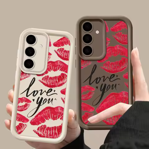 Red Lip Print Soft TPU Case For Samsung Galaxy A56 A55 A16 A53 A15 A35 A25 A54 5G S25 S22 S24 Ultra S23 S21 S24 FE Phone Cover