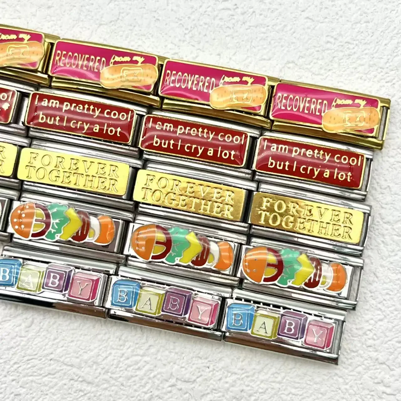 New Personalized DIY Italian Charm Bracelet Hamburger BABY Family RECOVERED English Words Stainless Steel Bracelet Jewelry Gift