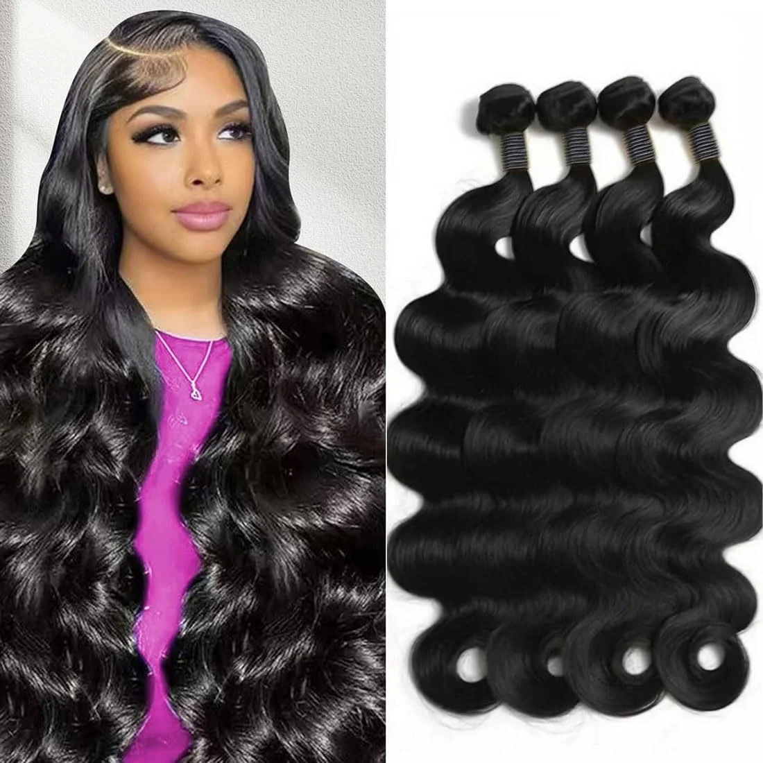 Natural Black Brazilian Virgin Hair 42 Inch Body Wave Human Hair Bundles 12A Unprocessed Real Hair Extensions Full Thick Quick Weave