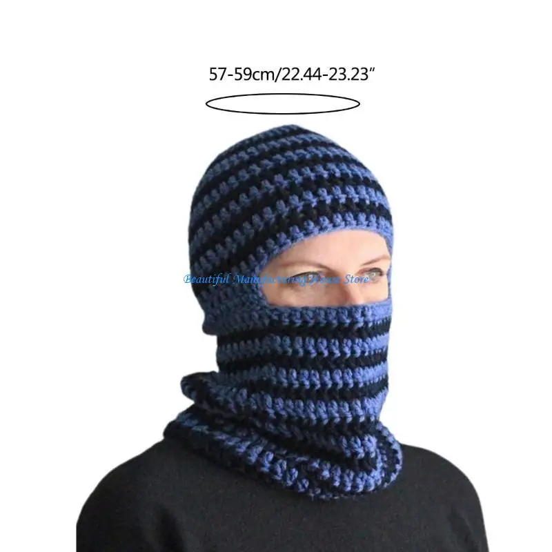 E56A Balaclava Hat Crochet Striped Hat Cap for Women Men Cosplay Picture Props
