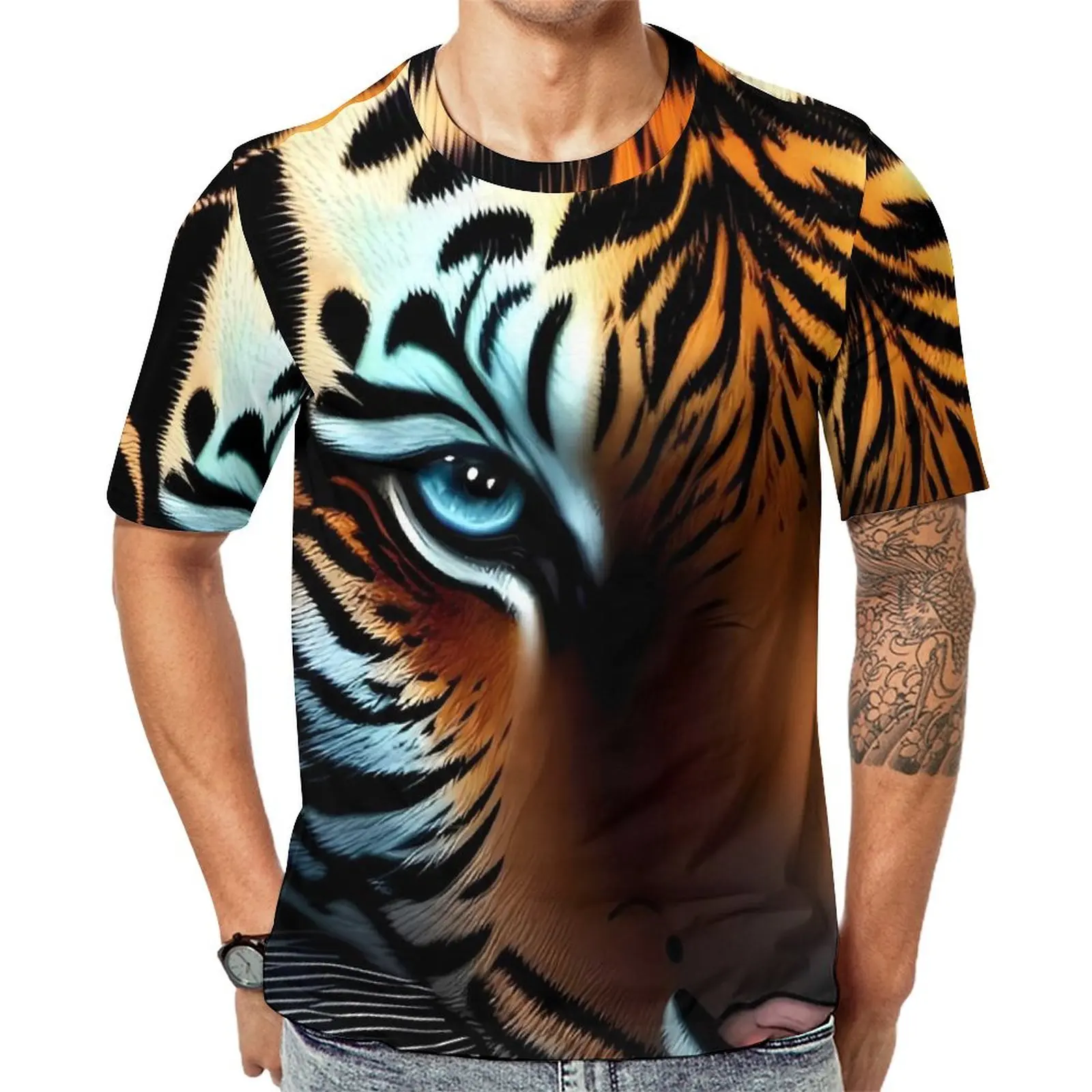 Summer T-Shirt Caspian Tiger T-Shirts Big Cat Print Awesome Novelty Tee Shirt For Men Short-Sleeve Graphic Plus Size Clothes