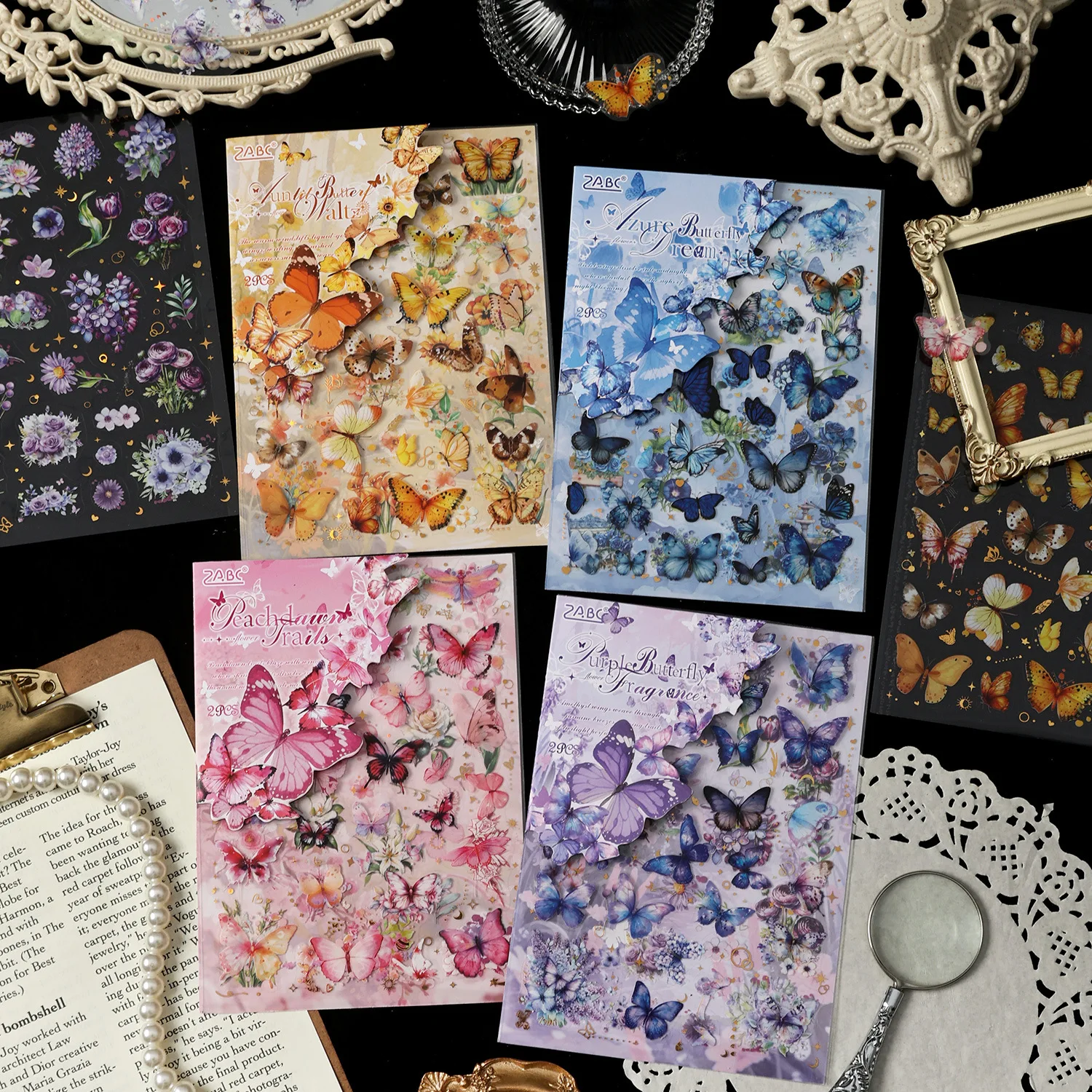 2 Sheets Butterfly & Flower Sticker Pack, Vivid Floral & Butterfly Pattern, for Journal Scrapbooking DIY Album Gift Decor