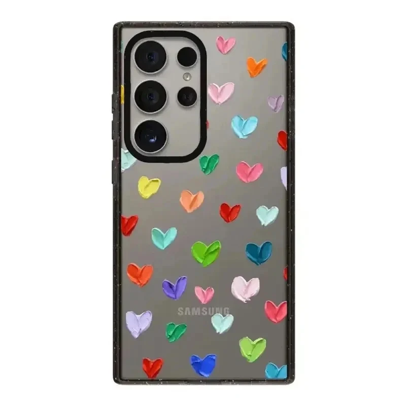 

Colorful letters Hearts Acrylic Black Border Case for Samsung Galaxy S22 S23 S24 Ultra S22+ S23+ S24 Plus Shell