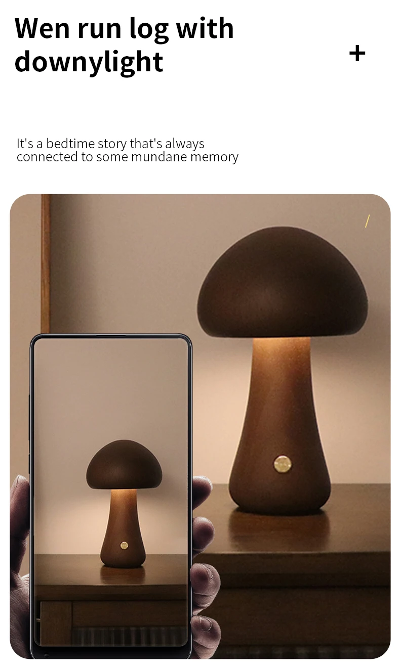 INS LED Night Light With Touch Switch Wooden Cute Mushroom Bedside Table Lamp For Bedroom Childrens Room Sleeping Night Lamps