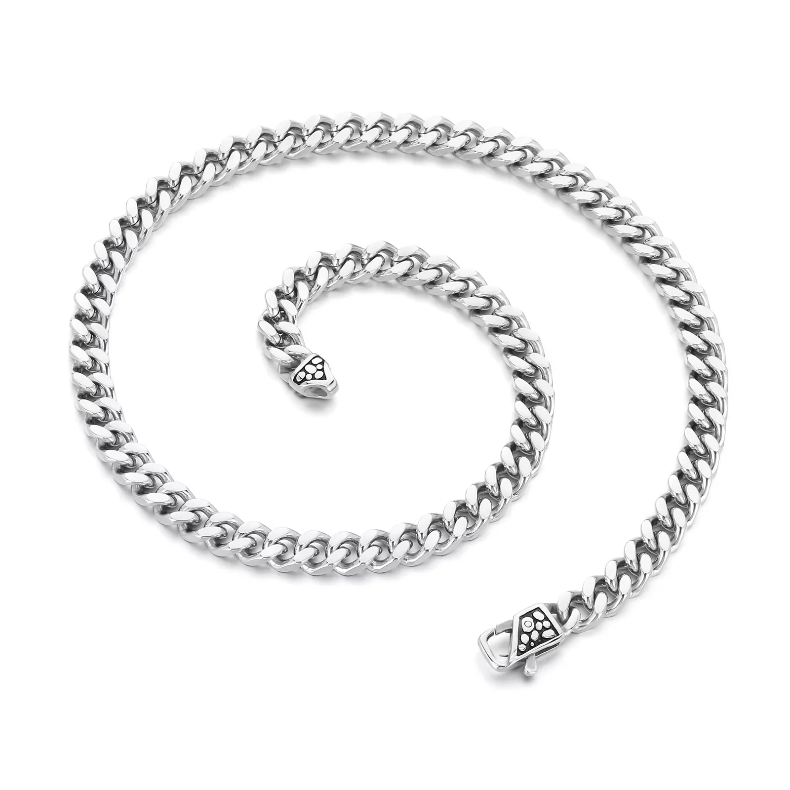 Fongten 8mm Stainless Steel Men's Necklace Hip Hop Punk Diverse Unique Button Cuban Chain Fashion Jewelry Party Birthday Gift