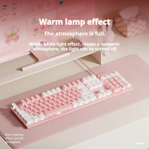 Imagen 2 del producto EWEADN GX320Z Teclado de oficina silencioso rosa, escritura silenciosa con cable USB para PC/portátil Windows, oficina y juegos, ergonómico, cómodo
