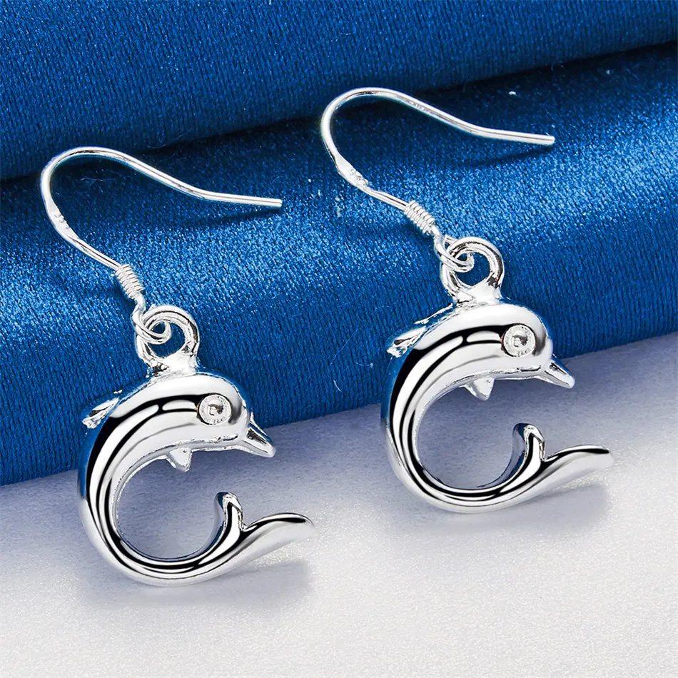 

1 pair of 925 sterling silver cute dolphin pendant earrings for women's engagement gift jewelry fashion accessories