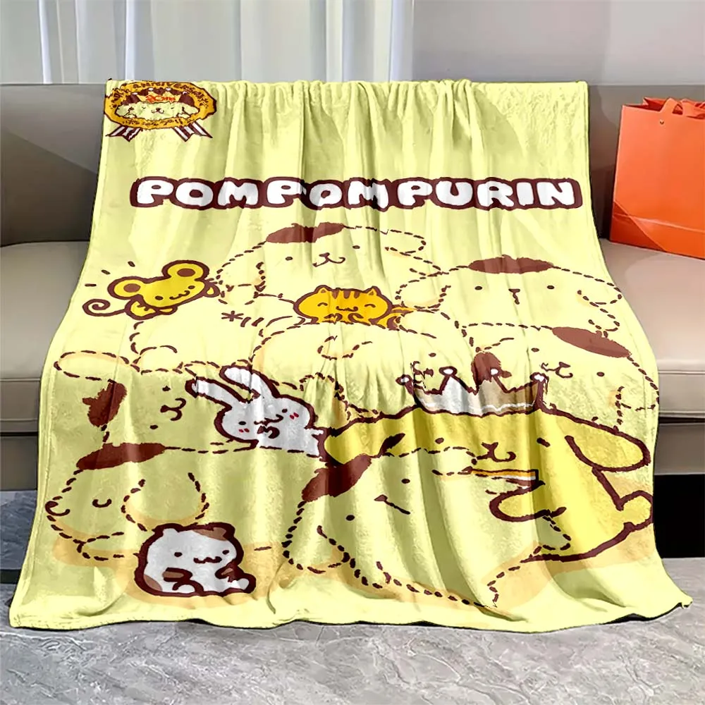 Sanrios Pom Pom Purin Kawaii Cartoon Flannel Fluffy Soft Blankets for Children Anime Plush Sofa Office Quilt Picnic Beach Towel