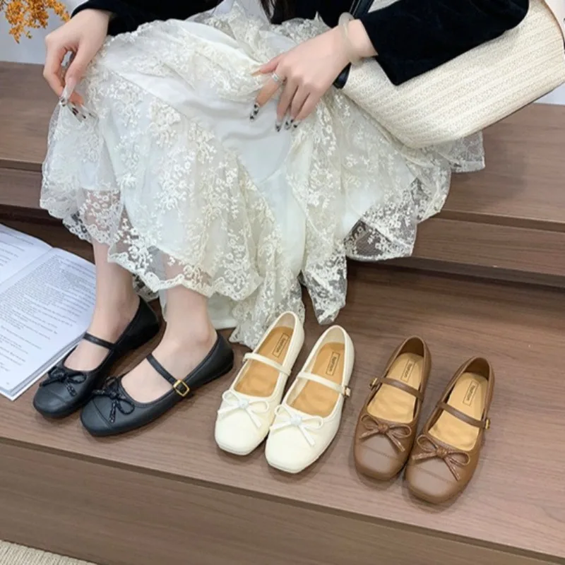 Summer Versatile Sweet Pearl Bow Tie Women's Sandals Soft sole Comfort Ballet Flat Shoes for woman Non-slip Low Heel woman shoes