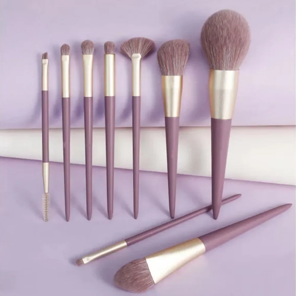 

9Pcs Purple Professional Makeup Brush Set Foundation Concealers Eye Shadows Powder Blush Blending Brushes Beauty Tools with Bag