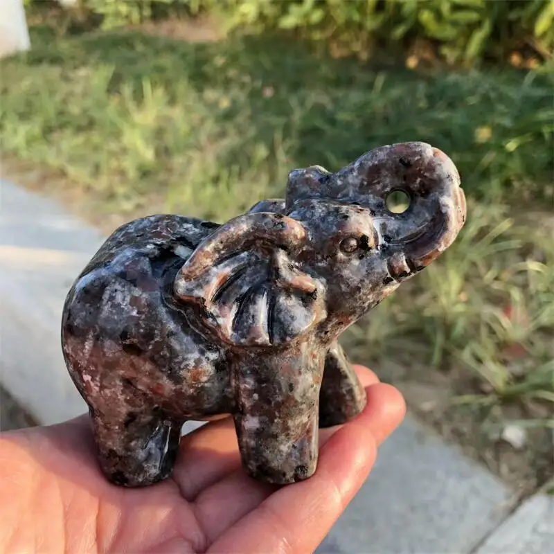 9.6CM Natural Yooperlite Elephant Carving Polished Animal Powerful Statue For Home Decoration Holiday Gift 1pcs