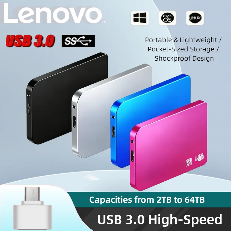 

Оригинальный портативный SSD-накопитель Lenovo USB 3.0 с высокоскоростной передачей данных, емкостью 2 ТБ-64 ТБ, внешний накопитель для настольных ПК