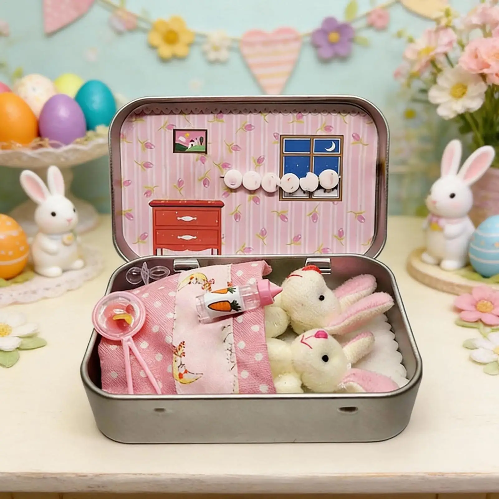 

Маленький плюшевый кролик в жестяной банке для детской корзинки на Пасху, игрушка-кролик для дома, праздников, вечеринок, подарок для девочек