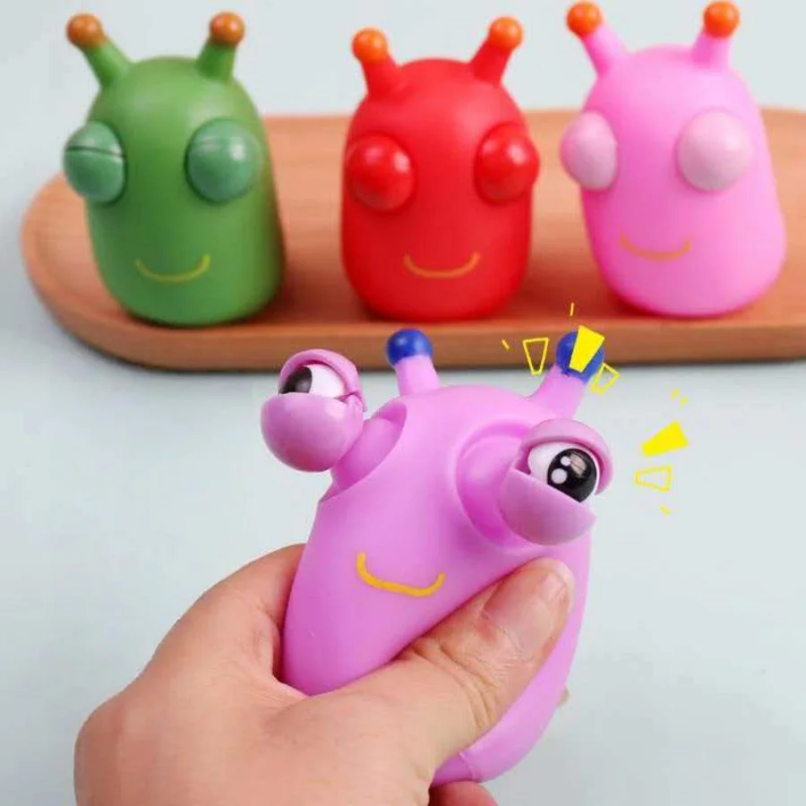 Cute Green Pop Out Eyes Caterpillar Squishy Fidget Toy Adult Stress Relief Squeeze Toy