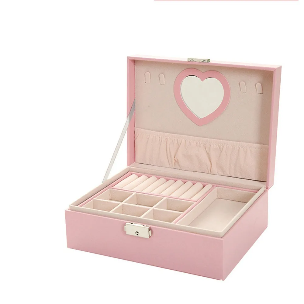 

Multifunctional PU Double Layer Jewelry Box Dustproof Lockable Jewelry Display Case Large Capacity Jewelry Storage Box Rings
