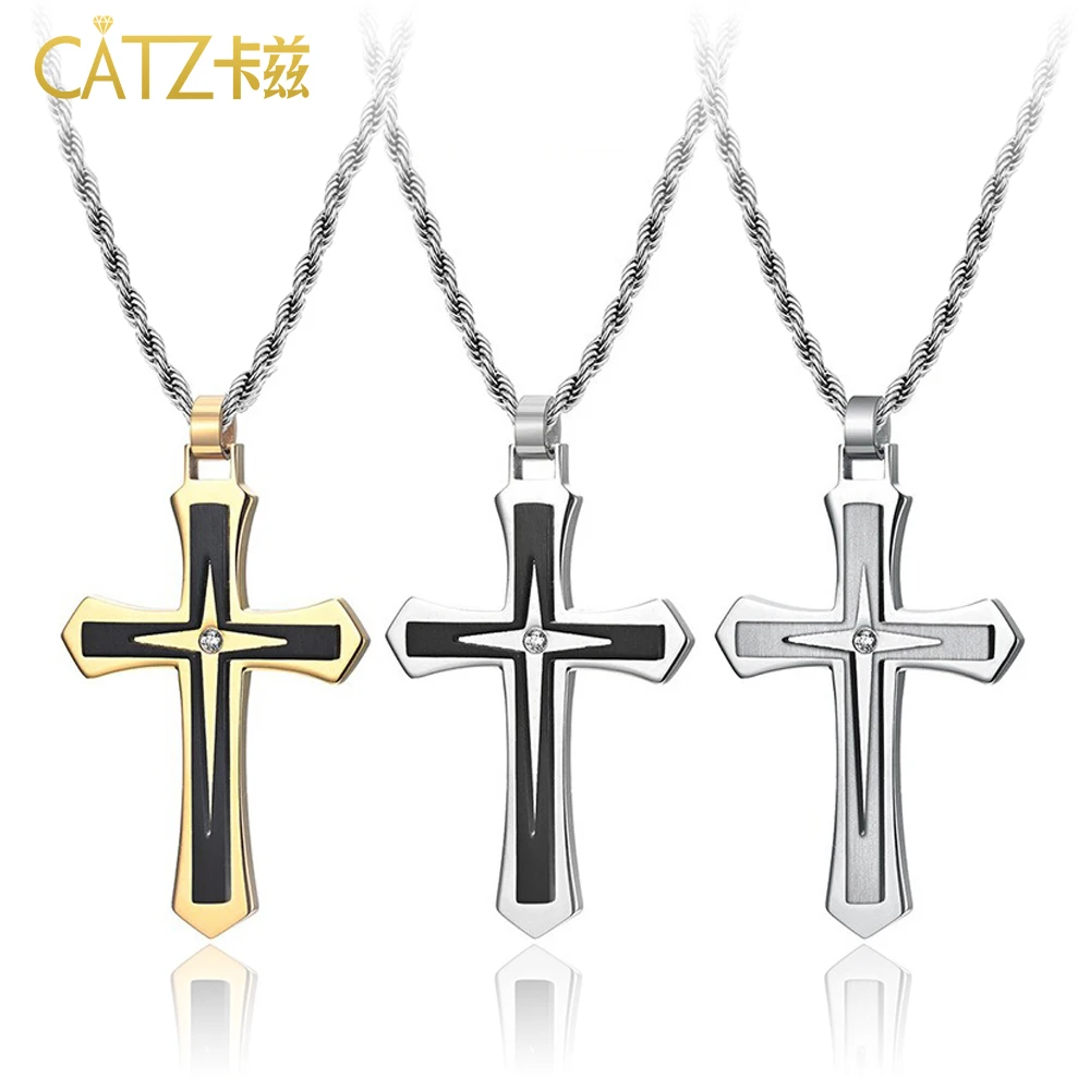 

CATZ Men Cross Necklace Stainless Steel 60 Cm Necklace Set With Large-Grained Cubic Zirconia As A Gift For Your Boyfriend