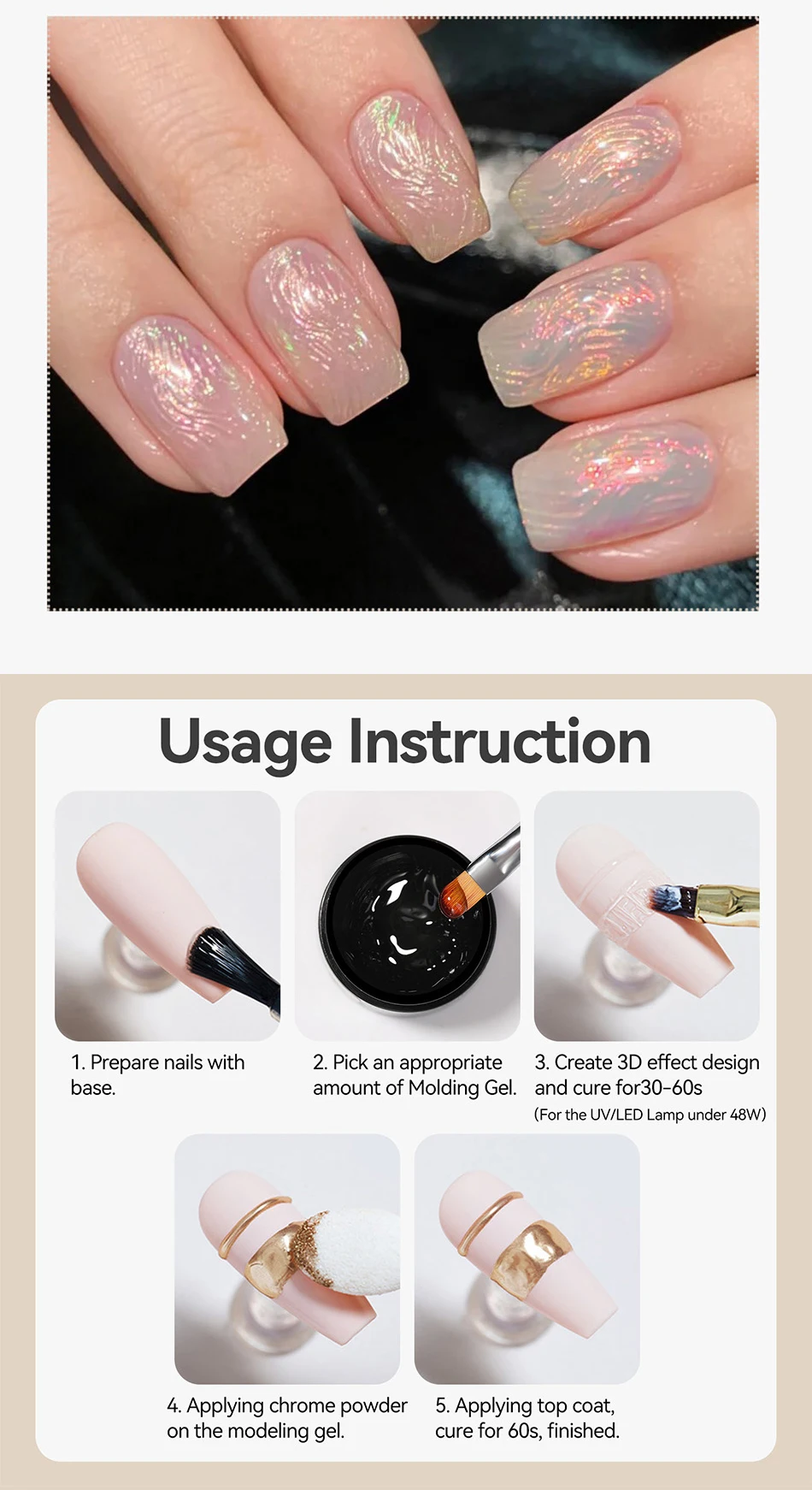 BORN PRETTY 5 g halbfestes Modelliergel für Chrompuder, 3D-transparentes, formendes Nail-Art-Gel, multifunktionales 4-in-1-UV-Gel – Detail 4