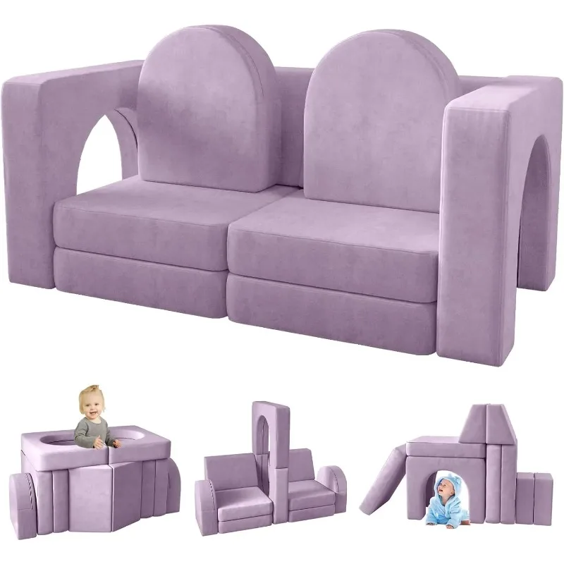 10 PCS Modular Play Couch for Playroom Bedroom 10 in 1 Sofa for Playing Creativing Sleeping Indoor Couch Blueberry Outdoor Games