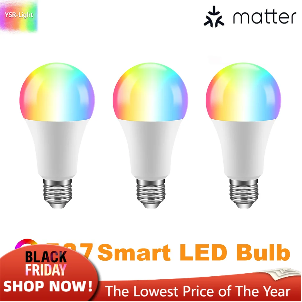 Matter E27 Smart LED Bulb RGBCCT 16Million Colors Adjust APP/Voice Control IOS Android for Homekit Siri Amazon Alexa Google Home