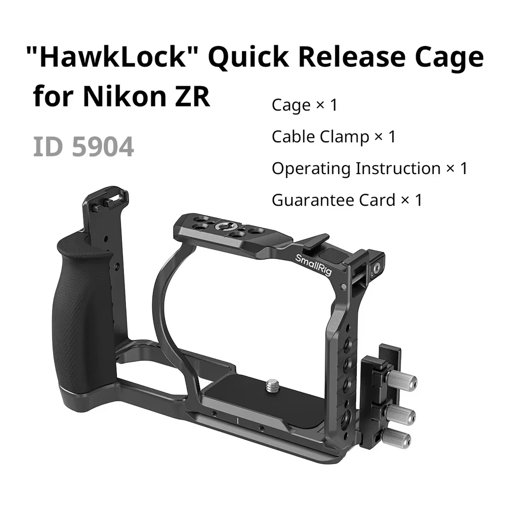 SmallRig 5904 Cage HawkLock 실리콘 그립 케이블 클램프가 있는 Nikon ZR용 퀵 릴리스 카메라 케이지 Arca Swiss 삼각대 퀵 플레이트