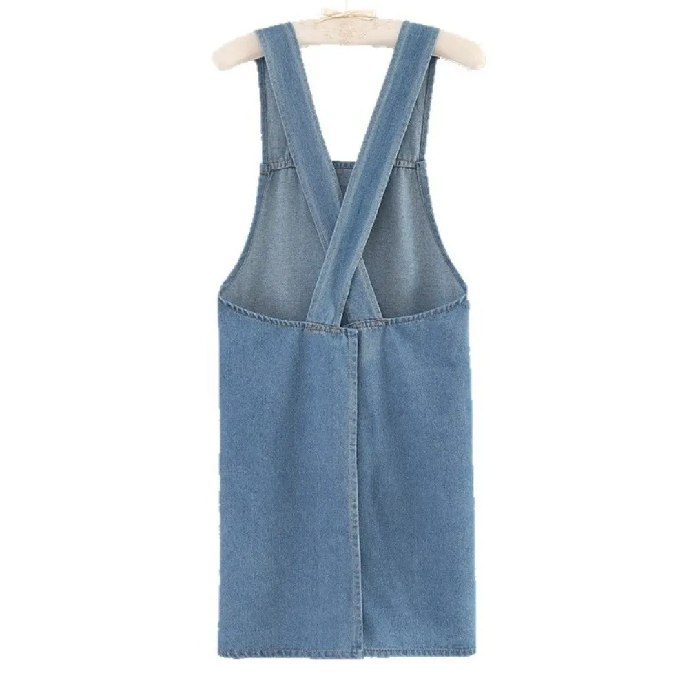 Stylish Thick Washed Denim Apron Oil-Proof Wear-resistant Kitchen Apron Breathable Cooking Apron Catering