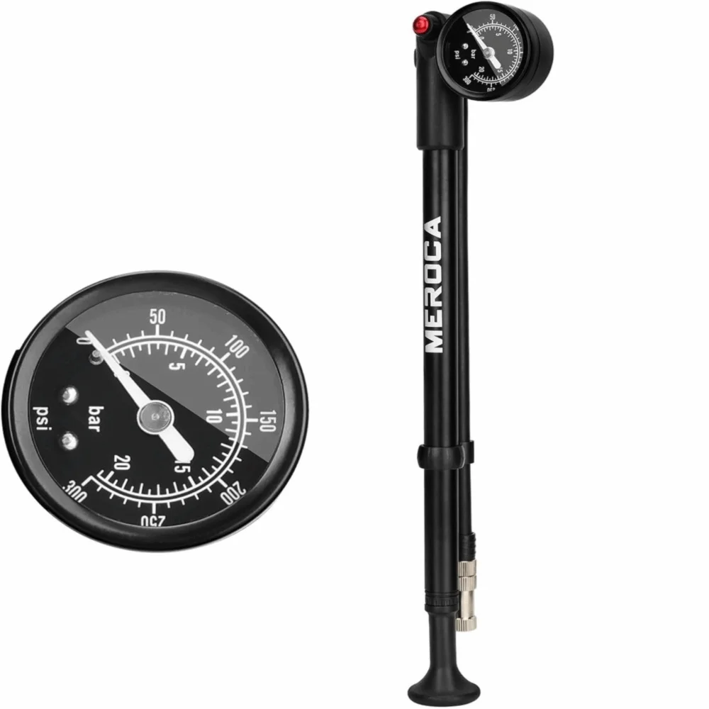 Black High Pressure Shock Pump Aluminum Alloy 300PSI / 20bar Dual Scale Rear Shock Pump Shock Pump with Gauge