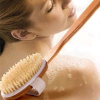 Natural Bristles Back Scrubber Shower Brush with Detachable Long Wooden Handle Skin Exfoliating Body Massage Bath Brushes Spa