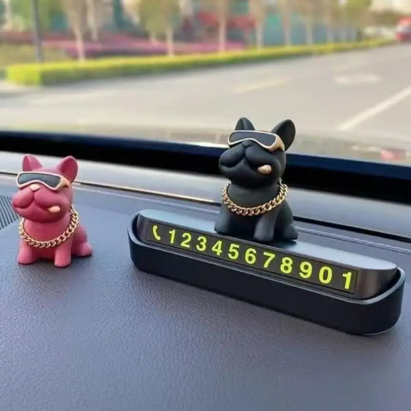 Placa de Estacionamento Temporário para Carro com Número de Telefone - Bulldog Francês de Luxo - Acessório Premium para Decoração de Interiores