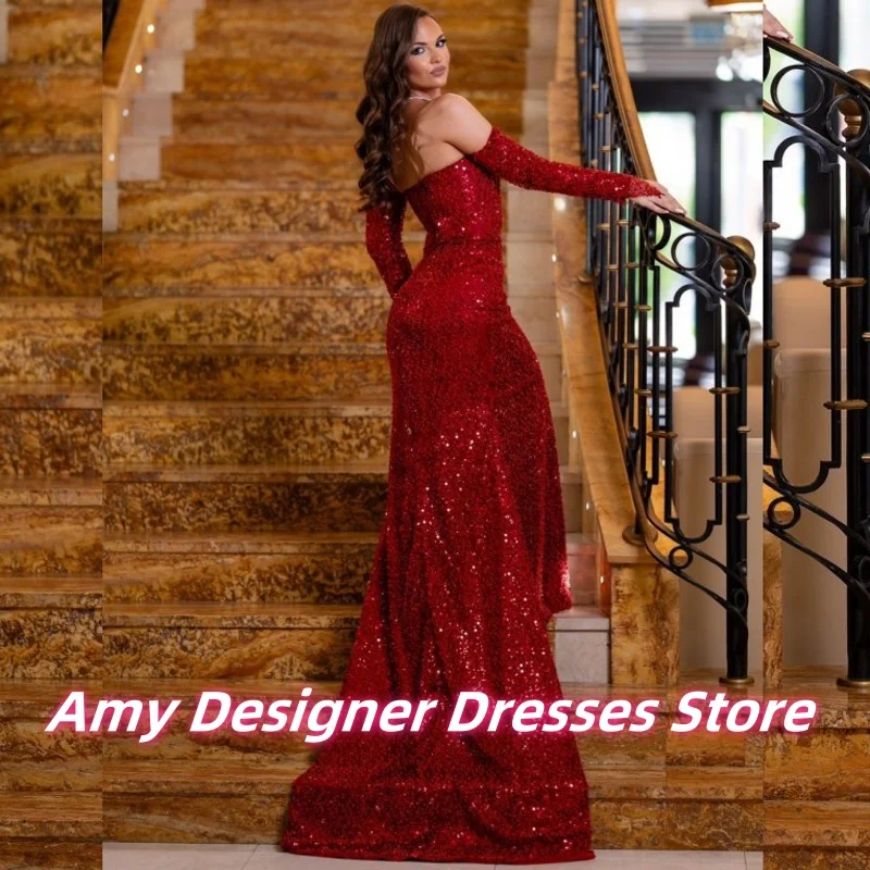 

Sexy Wine Red Sequin Beaded Evening Dresses For Nigerian Girls Long High Split Mermaid Wedding Party Gowns Prom Dress Customized