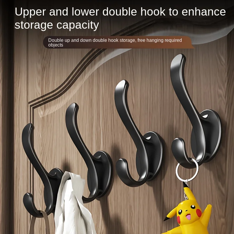 6-Pack Black No-Drill Wall-Mounted Hooks for Entryway, Shoe Cabinet, Wardrobe, Bathroom, and Door