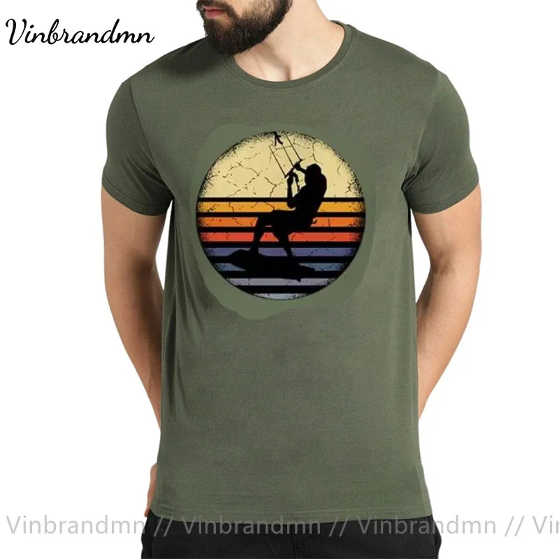 Kite Surfing Shirt Vintage Retro Kite Surfer Men'S Shirt Summer Surfing Cotton Summer Men Tops Funny Print T Shirt Streetwear