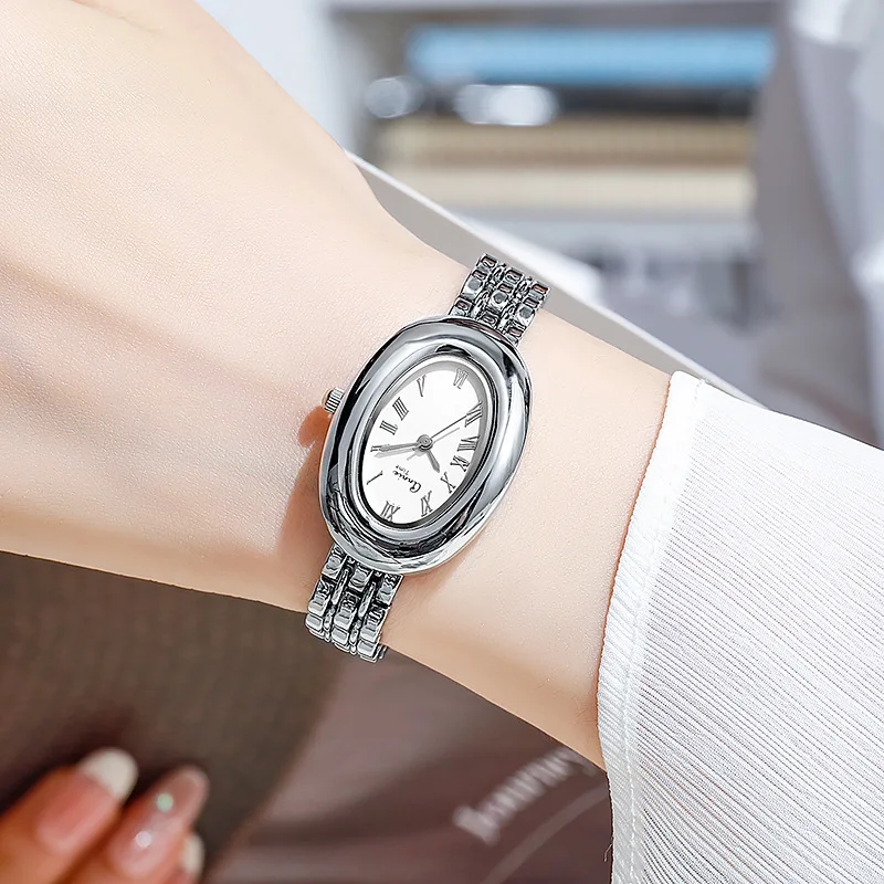 موضة العلامة التجارية امرأة فتاة البيضاوي نمط ساعة كوارتز فاخرة المعادن سوار فولاذي ساعات المعصم Montre فام Relógio Feminino دروبشيبينغ #2