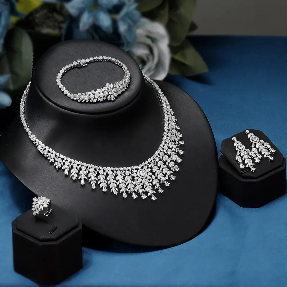 

Trendy Popular 4 PCS Women Fashion Jewelry Set For Wedding Party Cubic Zirconia High Quality Gift Beautiful Bridal Jewellery