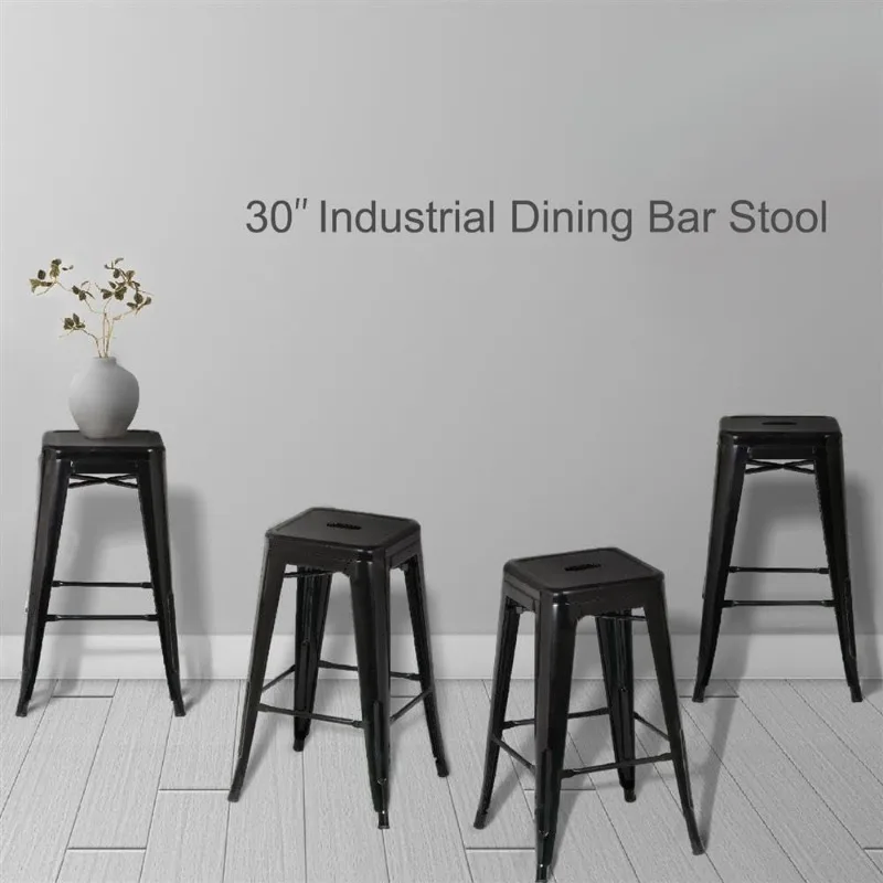 Stackable Metal Bar Stools Set, Mobília do pátio, cozinha e cadeiras de jantar, sem costas, interior e exterior, 30 polegadas, 4 PCs