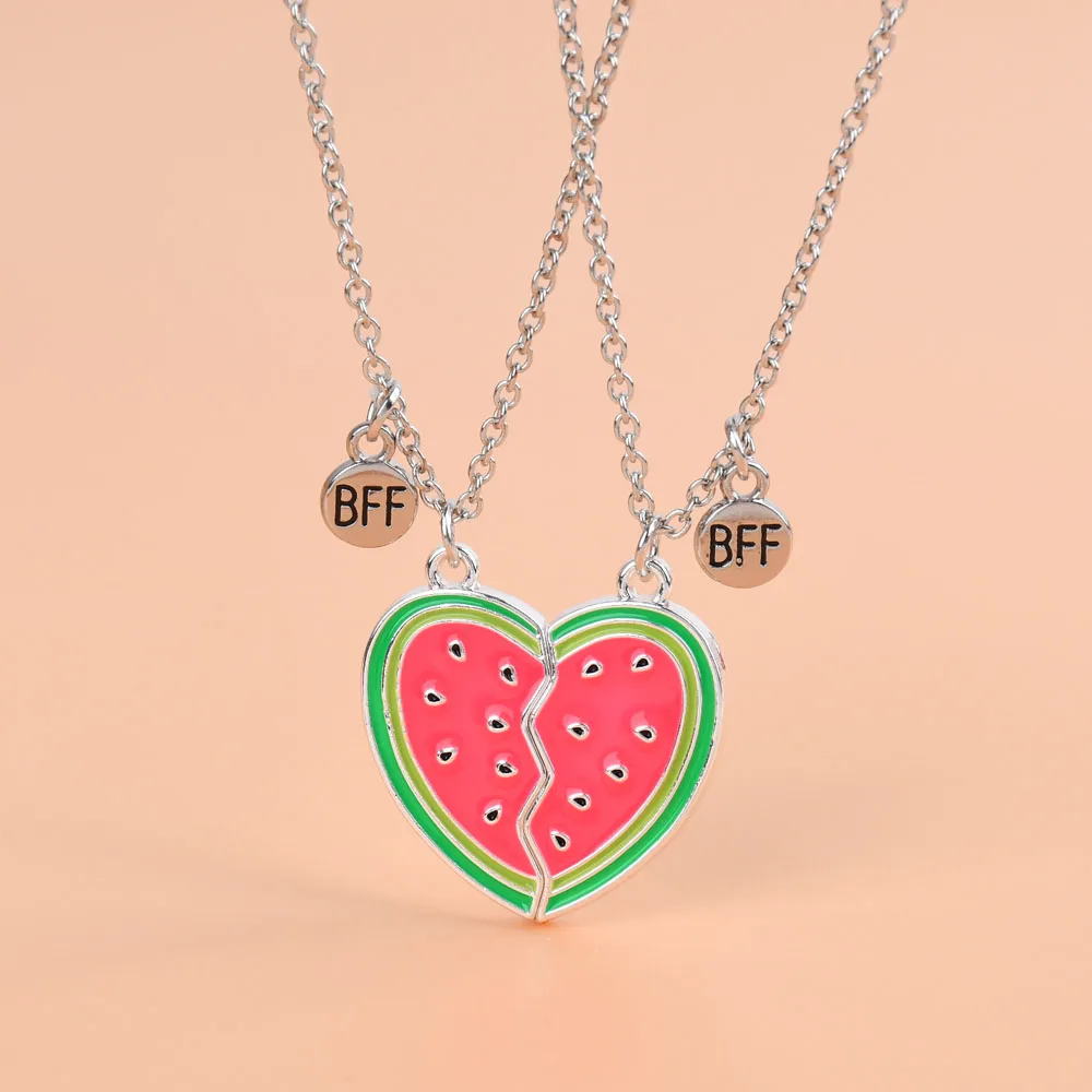 Winoneday 2Pcs/set Sweet Summer Watermelon Pendant Best Friend Necklace for Women Fashion Friendship Gifts