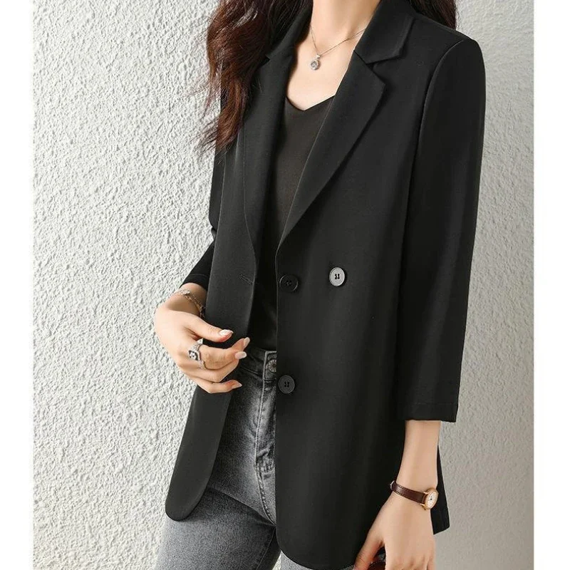 Fashion Blazer kantor wanita, jaket lengan tiga perempat Slim Fit Korea, mantel musim semi musim gugur murah