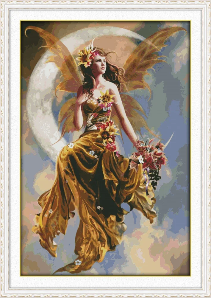 

The moon fairy (2) cross stitch kit beauty women 18ct 14ct 11ct count print canvas stitches embroidery DIY handmade needlework