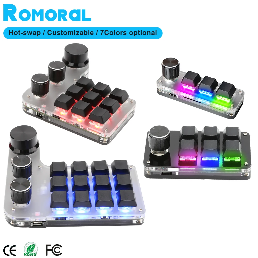 

Programmable DIY Mechanical Keyboard Bluetooth/USB Wired RGB Custom Mini 12/6/3 Key Knob Macro Hotswap Keypad for Macbook Laptop