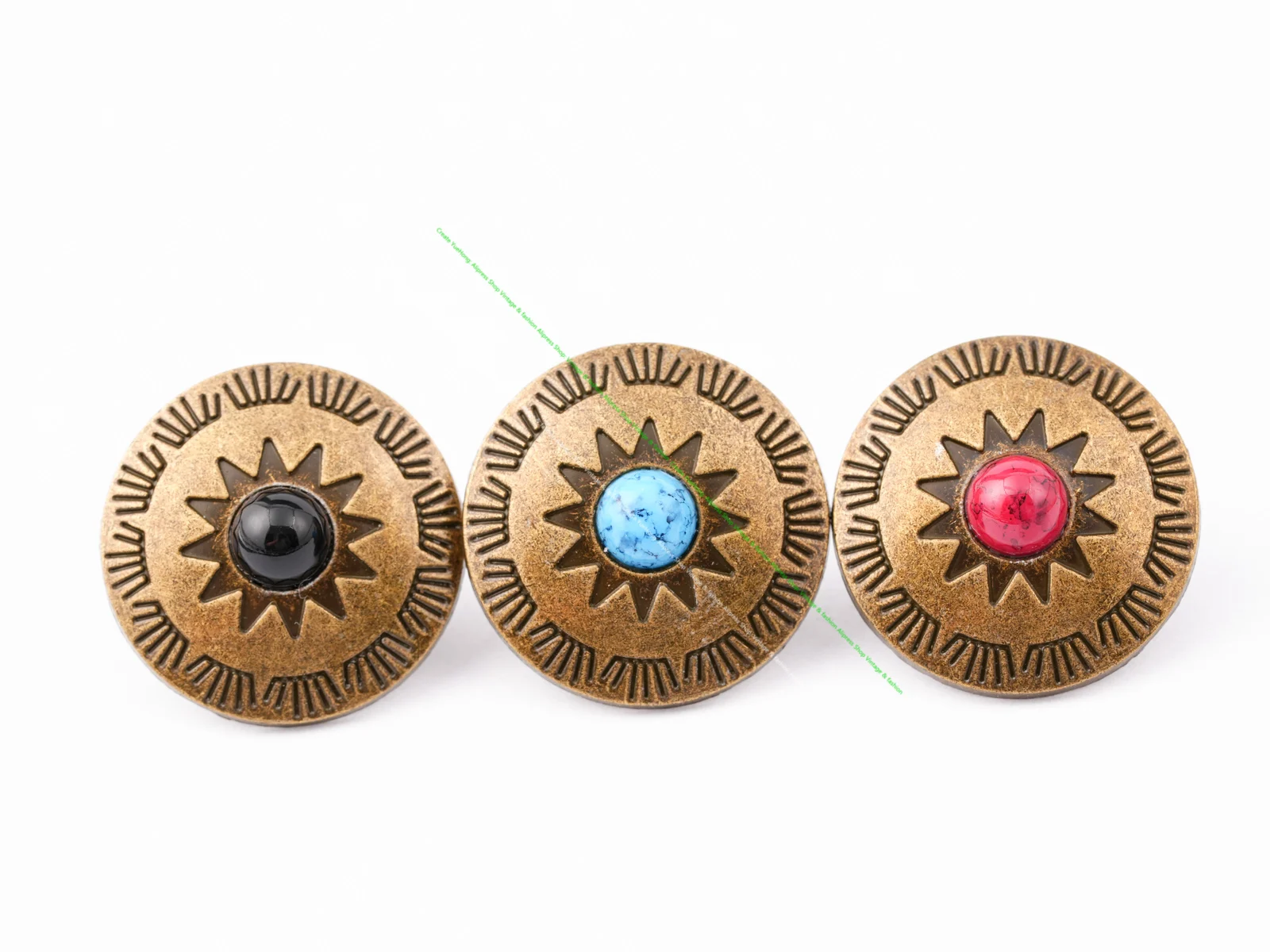 10X Set Western Sun Flower Antique Brass Metal Concho Screw Back Leather Craft Saddle Tack Decor