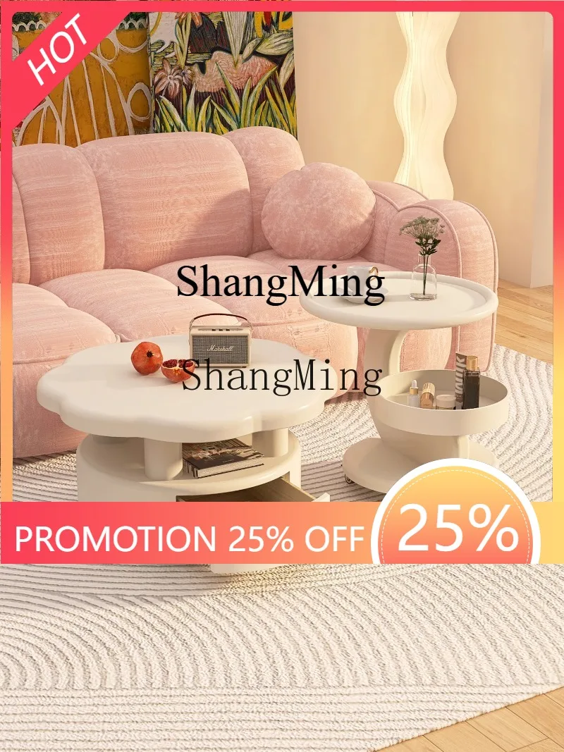 

ZYY advanced exquisite solid wood movable living room small coffee table small apartment does not take up space coffee table