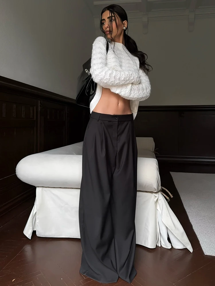 

Whatiwear Bow Bandage Decoration T-Shirts Woman Autumn Trend Crochet o-Neck Full Sleeve Street Fashion Y2K Style Classic Sweater