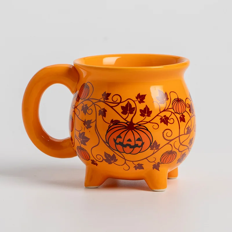 Home & Garden HDrinkware alloween Ceramic Pumpkin Cup Witch Theme Creative Mug Four-legged Coffee Cup Witch Pot Holiday Gift