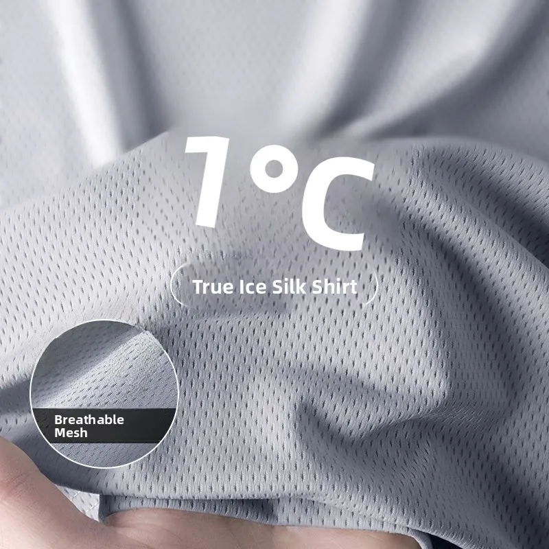 

True Silk Ice Cool Breathable ort Sve T-irt Men's Summer Work Loose Fit Qui Dry f Sve round Ne T-irt