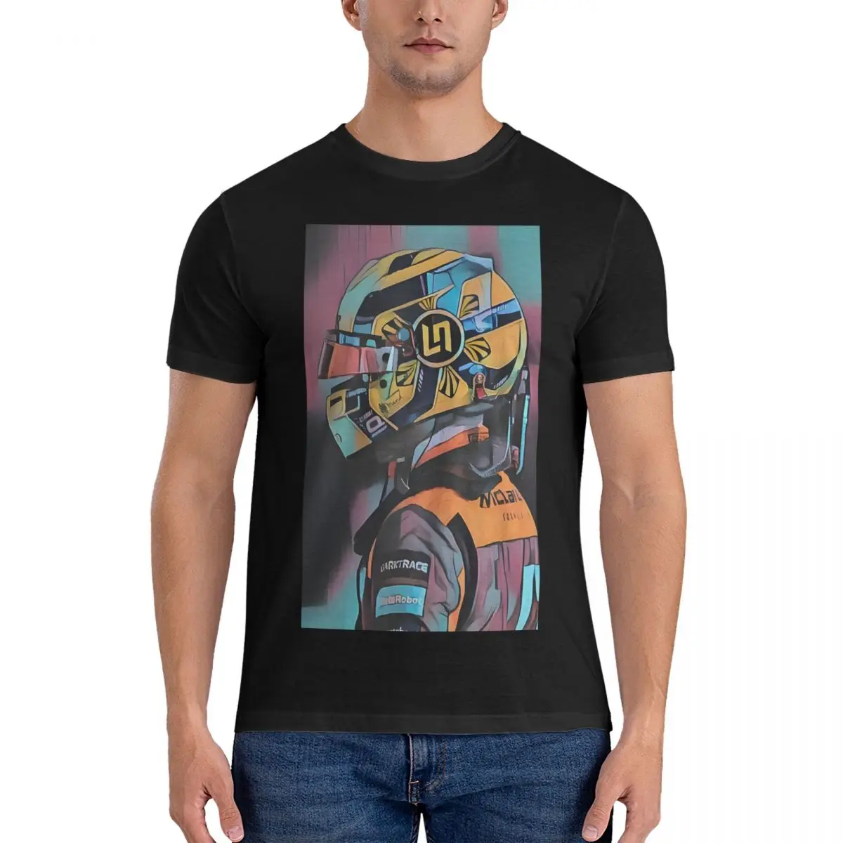 Lando Norris Art T-Shirt Men Lando Norris Vintage Cotton Tee Shirt Round Neck Short Sleeve T Shirt Graphic Clothes