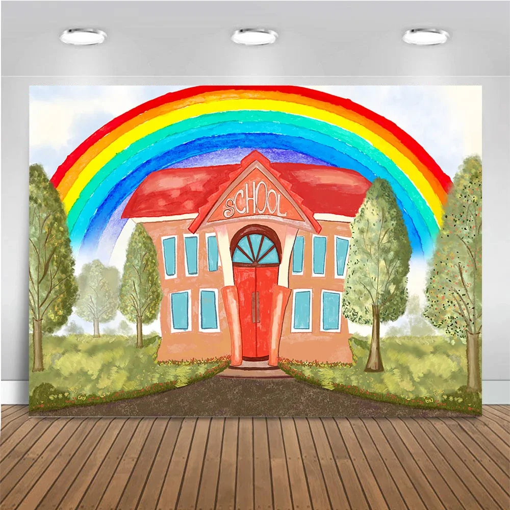 Kids School Backdrop Grass Children's Drawing Oil Painting Background Spring Baby Cake Smah Birthday Drops Vinyl Photostudio