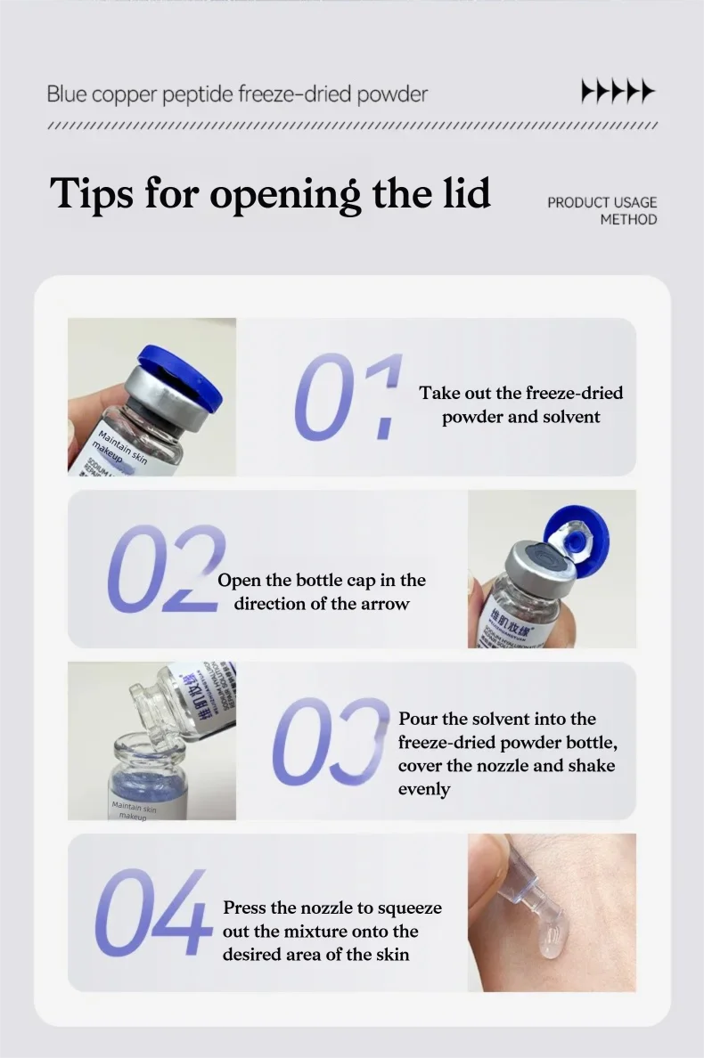 Blue Copper Peptide GHK-CU Copper Lyophilized Powder Hydration Skin Rejuvenation Improve Elasticity Repair Skin Barrier SkinCare